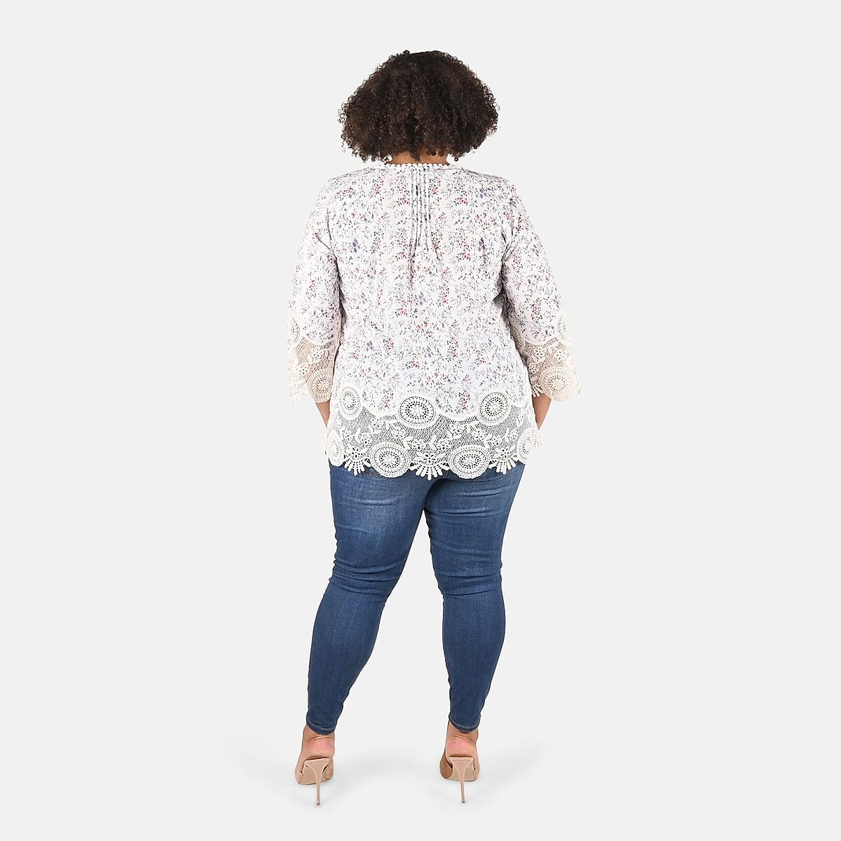 Tamsy Ivory Floral Vivian Vintage Tunic with Lace Trim - 1X image number 1