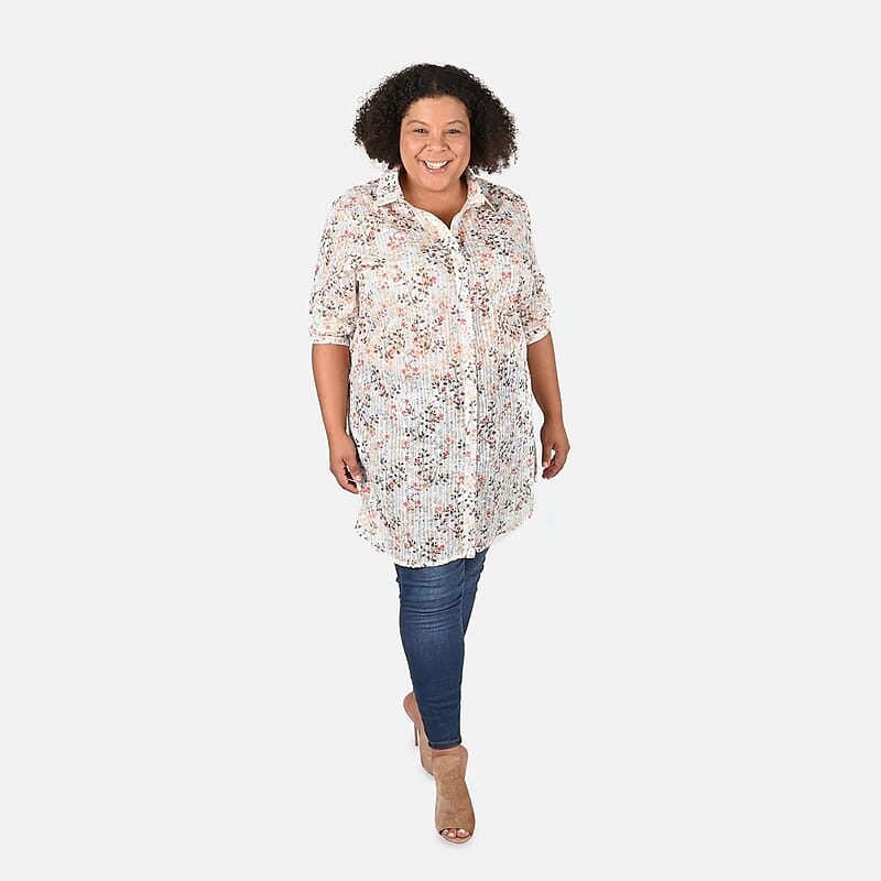 Tamsy Ivory Garden Eyelet Tunic - S