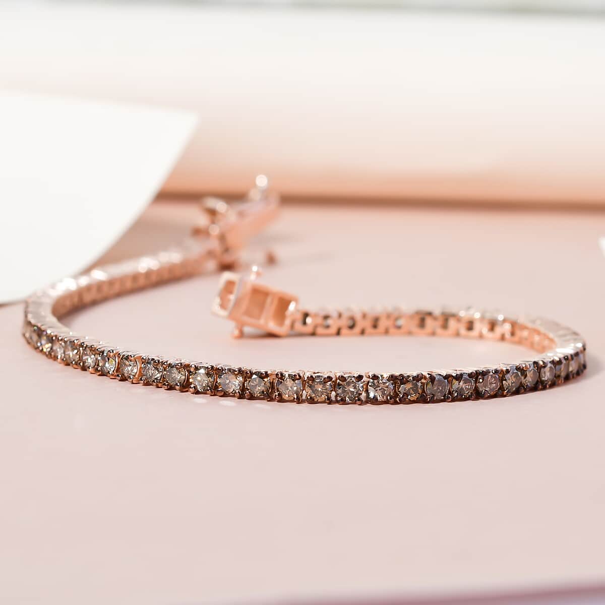 Natural Champagne Diamond Tennis Bracelet in Vermeil RG Over Sterling Silver (6.50 In) 5.00 ctw image number 3