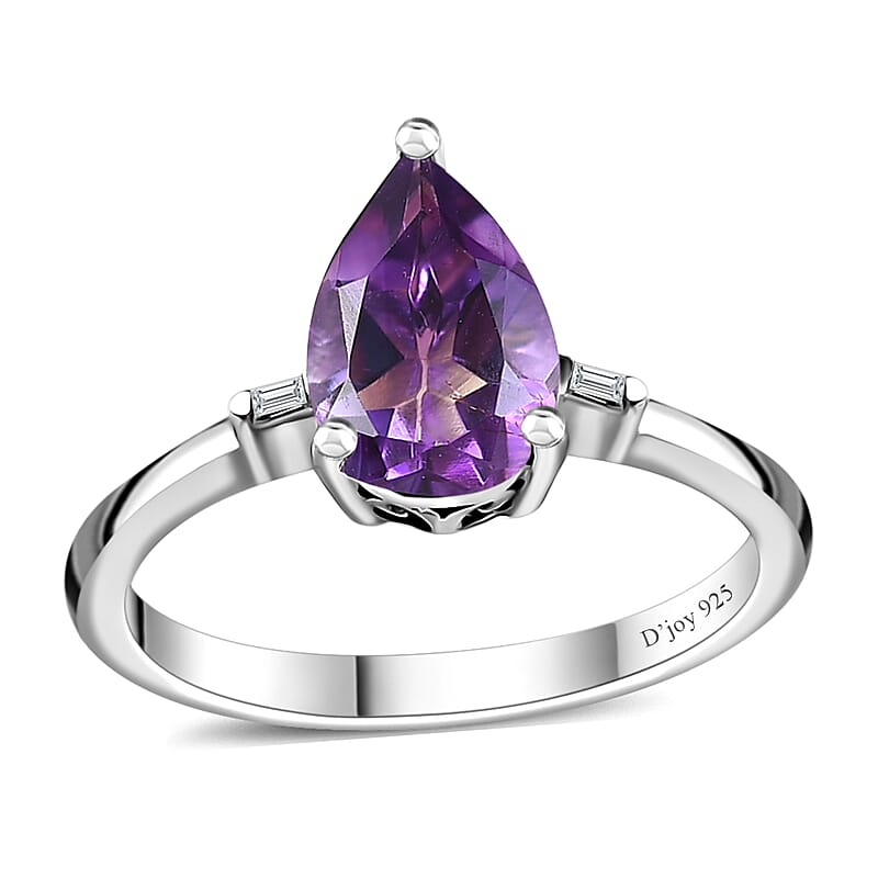 Premium Moroccan Amethyst and White Zircon Statement Ring in Rhodium Over Sterling Silver (Size 10.0) 1.25 ctw