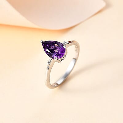 Premium Moroccan Amethyst and White Zircon Statement Ring in Rhodium Over Sterling Silver (Size 10.0) 1.25 ctw