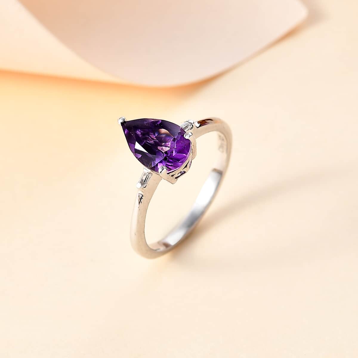 Premium Moroccan Amethyst and White Zircon Statement Ring in Rhodium Over Sterling Silver (Size 11.0) 1.25 ctw image number 1