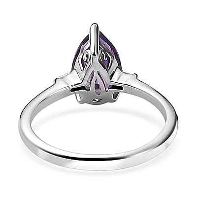 Premium Moroccan Amethyst and White Zircon Statement Ring in Rhodium Over Sterling Silver (Size 11.0) 1.25 ctw