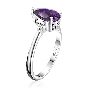 Premium Moroccan Amethyst and White Zircon Statement Ring in Rhodium Over Sterling Silver (Size 7.0) 1.25 ctw