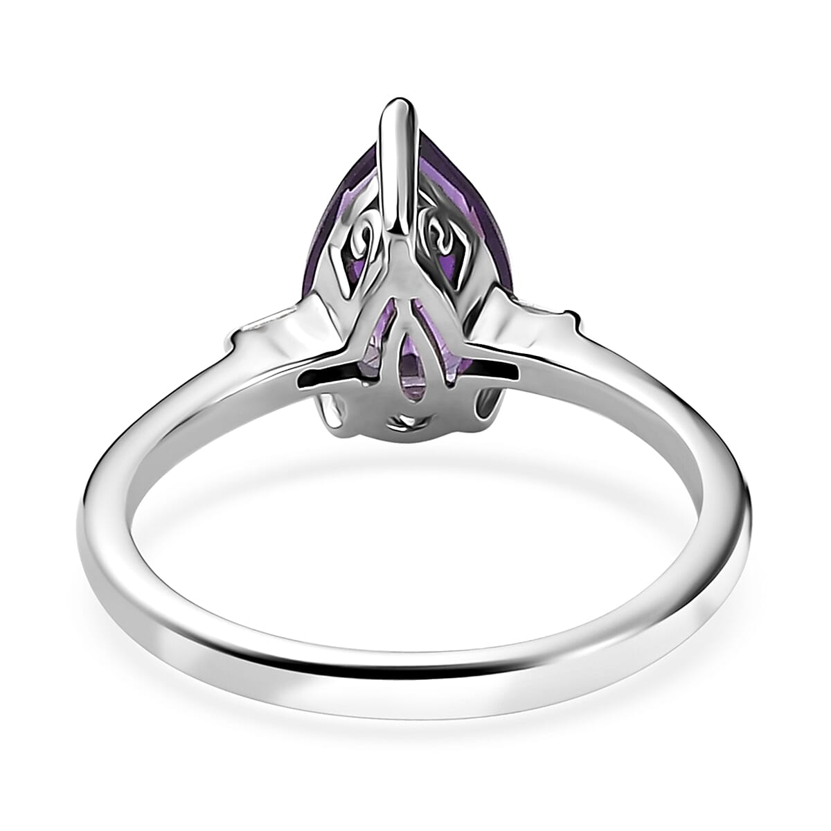 Premium Moroccan Amethyst and White Zircon Statement Ring in Rhodium Over Sterling Silver (Size 7.0) 1.25 ctw image number 4