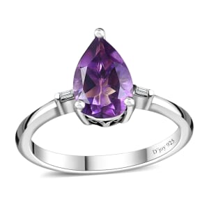 Premium Moroccan Amethyst and White Zircon Statement Ring in Rhodium Over Sterling Silver (Size 8.0) 1.25 ctw