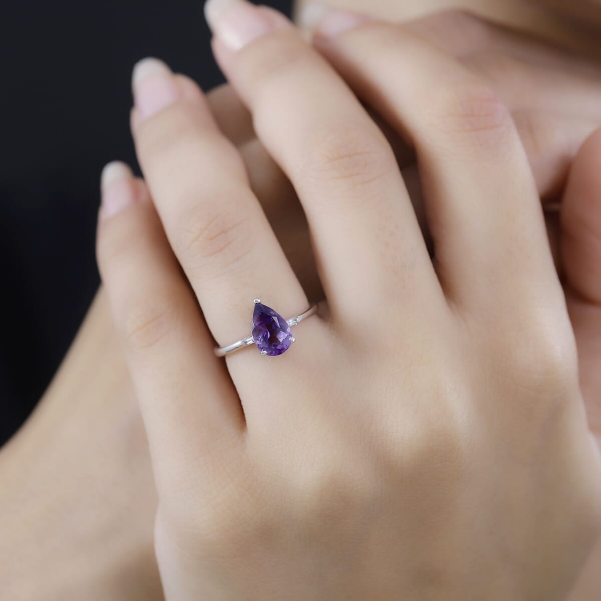 Premium Moroccan Amethyst and White Zircon Statement Ring in Rhodium Over Sterling Silver (Size 8.0) 1.25 ctw image number 2