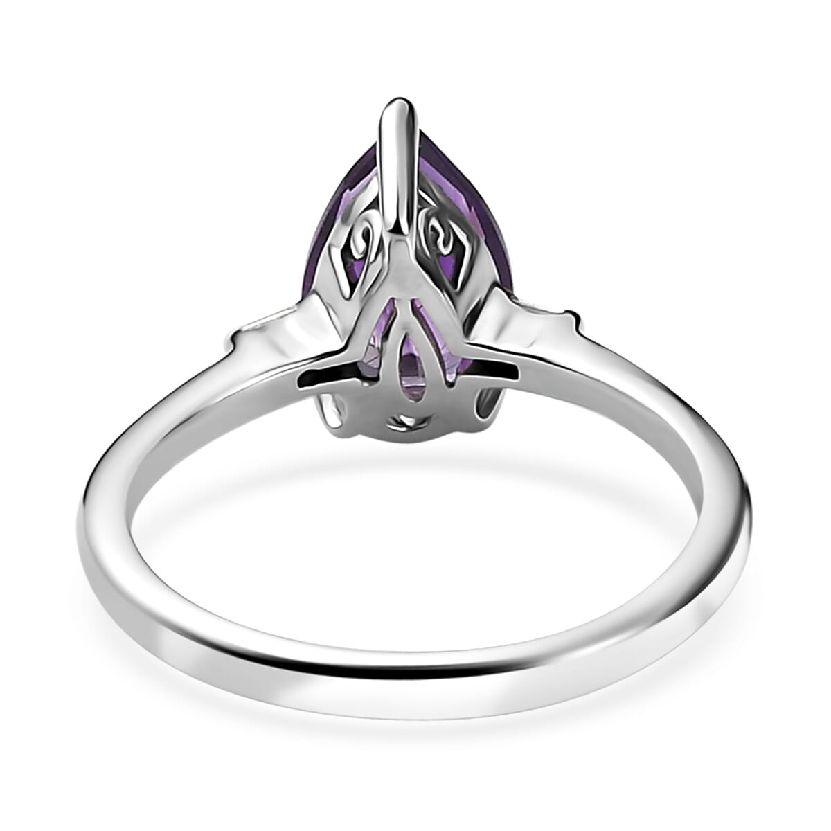 Premium Moroccan Amethyst and White Zircon Statement Ring in Rhodium Over Sterling Silver (Size 8.0) 1.25 ctw image number 4