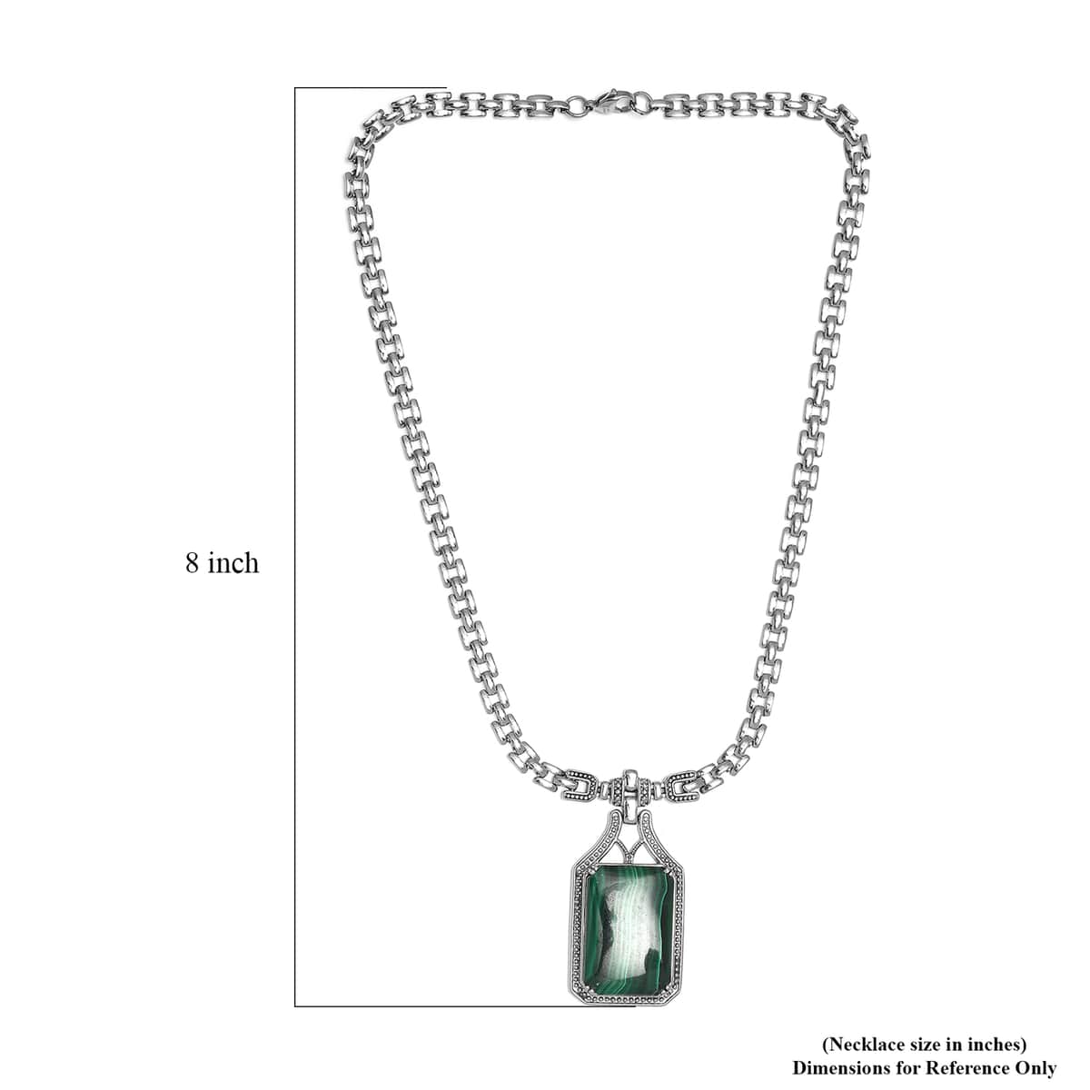 African Malachite Men's Necklace 18 Inches in Stainless Steel 48.40 ctw image number 4