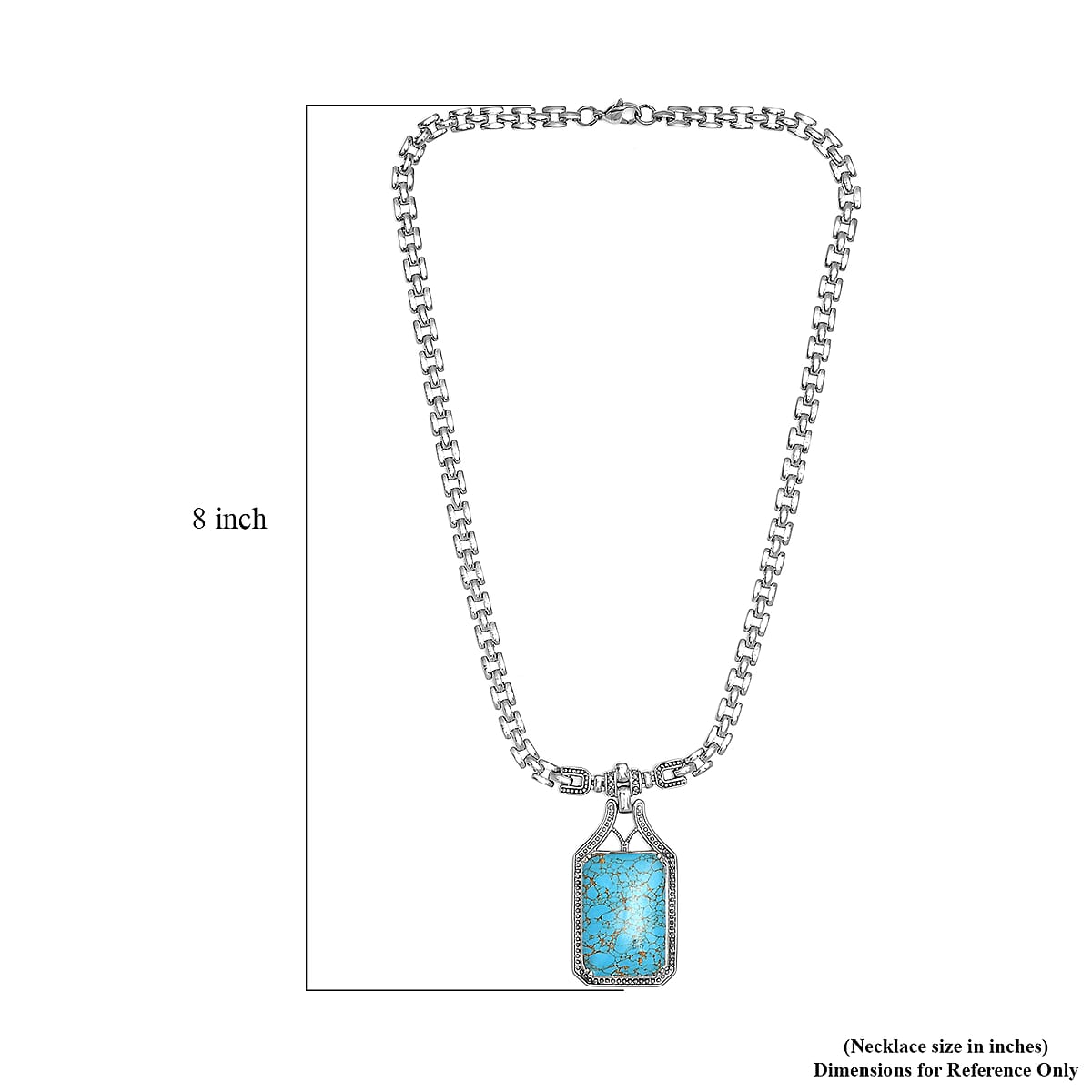 Mojave Blue Turquoise Men's Necklace 18 Inches in Stainless Steel 34.50 ctw image number 4