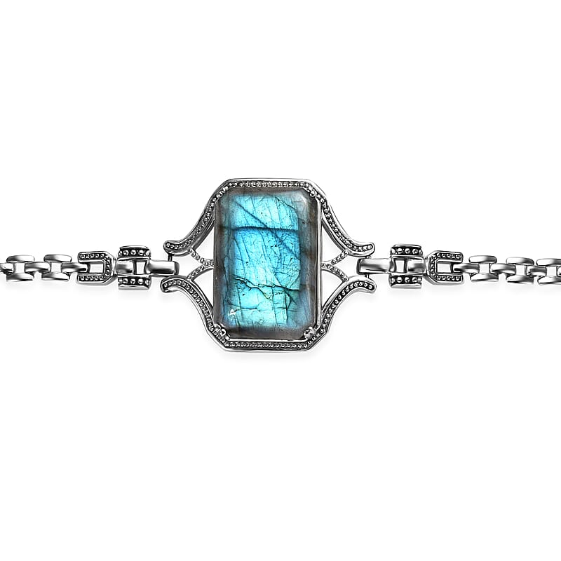 Malagasy Labradorite Bracelet in Stainless Steel (6.50-8.50In) 44.40 ctw