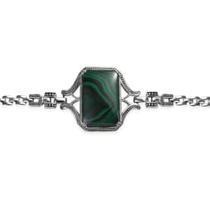 African Malachite Bracelet in Stainless Steel (6.50-8.50In) 48.40 ctw