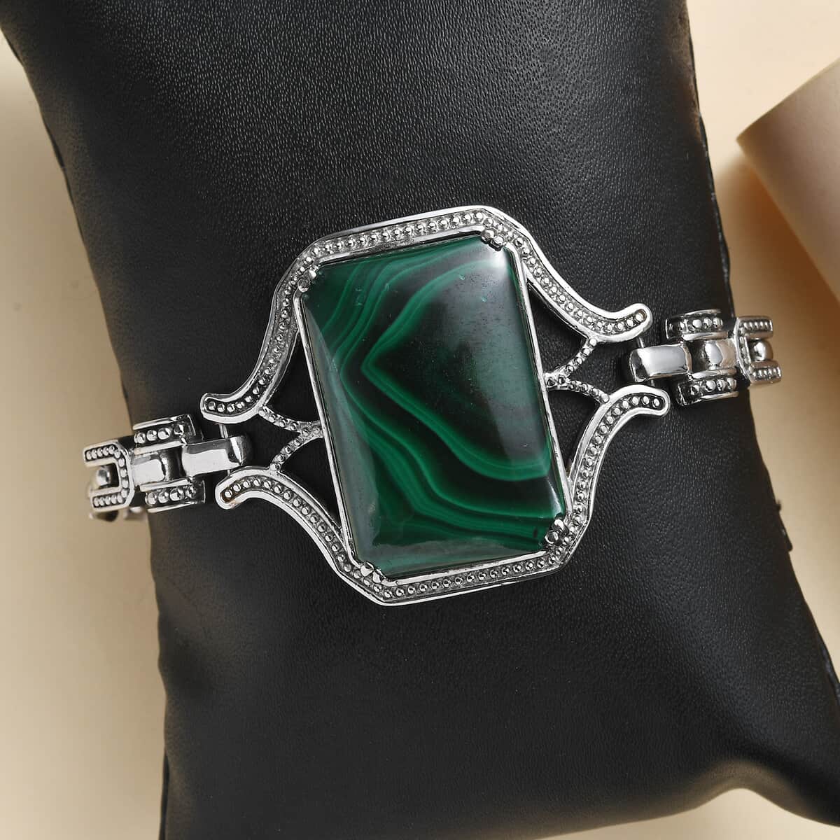 African Malachite Bracelet in Stainless Steel (6.50-8.50In) 48.40 ctw image number 1
