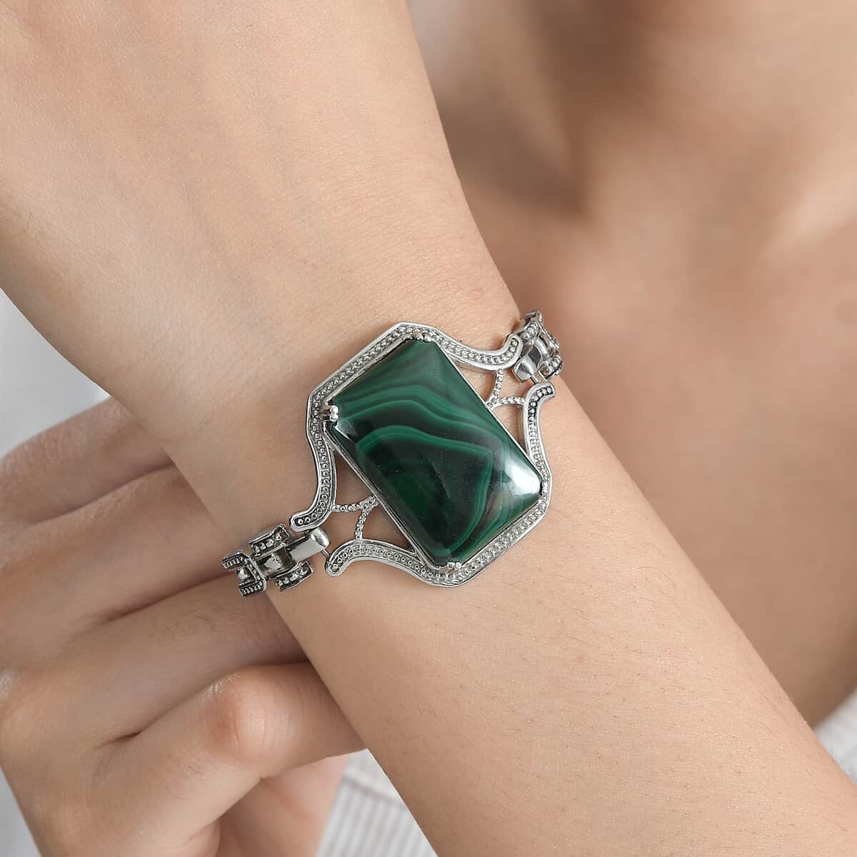 African Malachite Bracelet in Stainless Steel (6.50-8.50In) 48.40 ctw image number 2