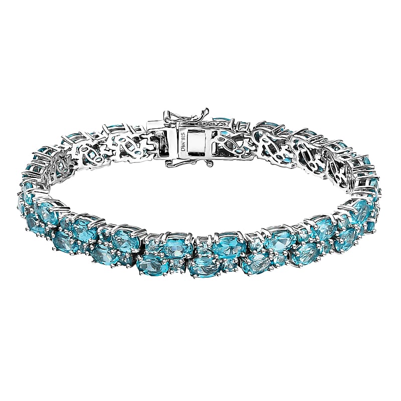 Betroka Blue Apatite 2 Row Bracelet in Platinum Over Sterling Silver (6.50 In) 21.60 ctw