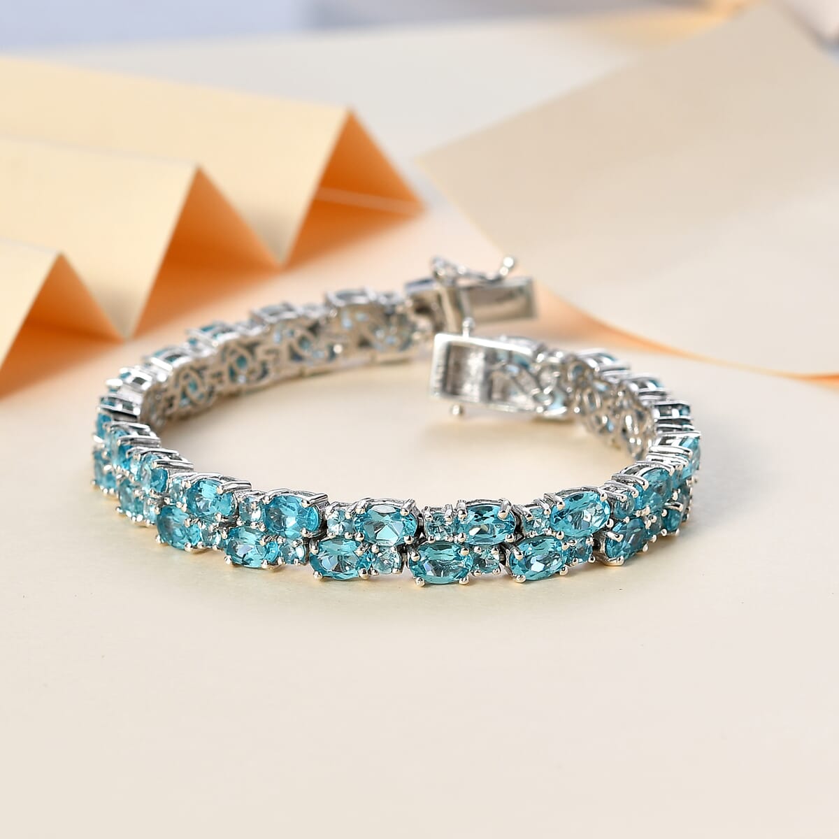 Betroka Blue Apatite 2 Row Bracelet in Platinum Over Sterling Silver (6.50 In) 21.60 ctw image number 1
