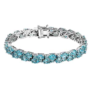 Madagascar Paraiba Apatite 2 Row Bracelet in Platinum Over Sterling Silver (7.25 In) 22.80 ctw