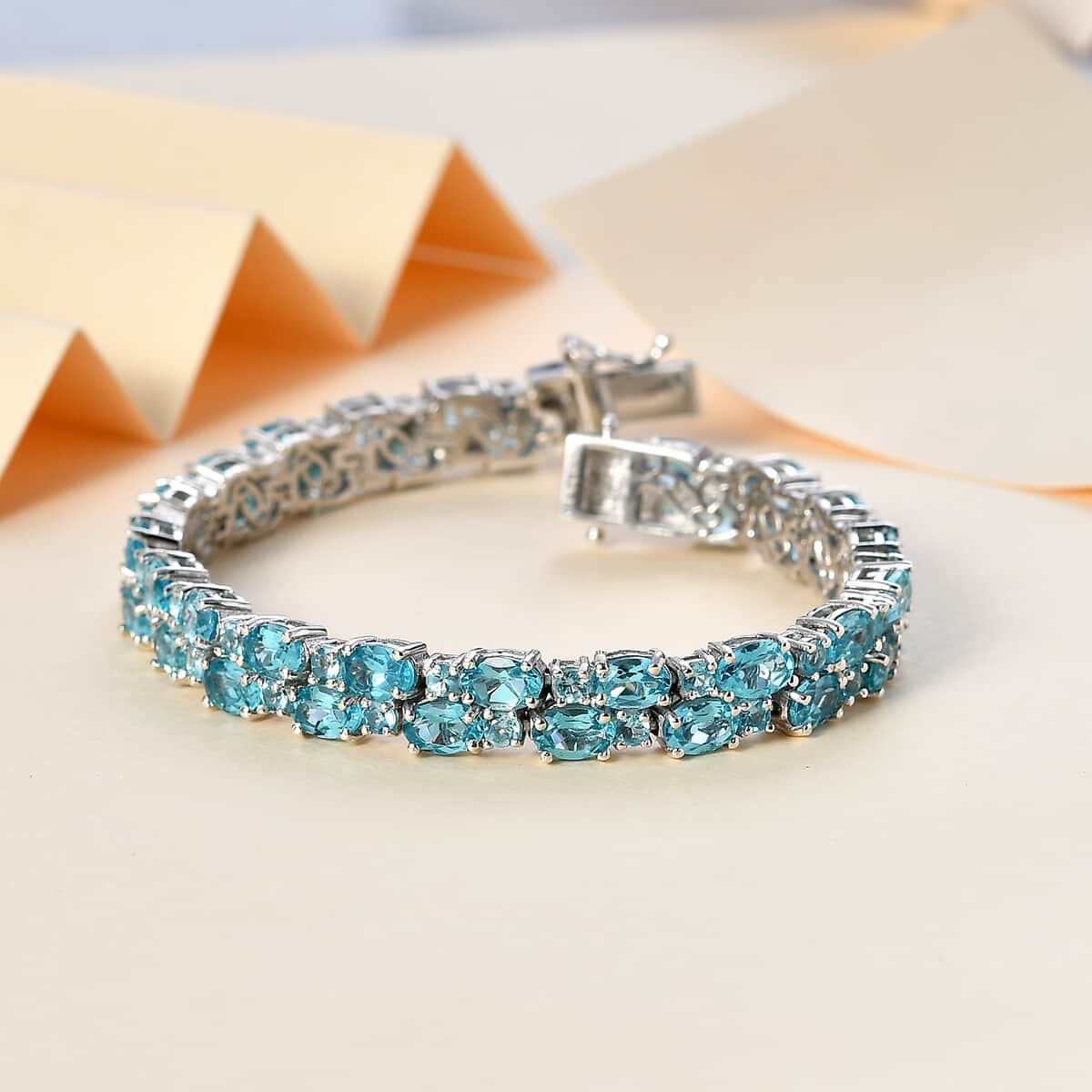 Madagascar Paraiba Apatite 2 Row Bracelet in Platinum Over Sterling Silver (7.25 In) 22.80 ctw image number 1