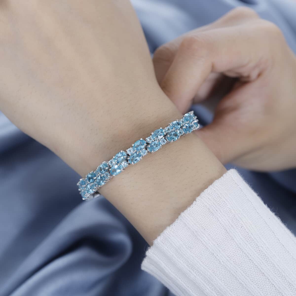 Madagascar Paraiba Apatite 2 Row Bracelet in Platinum Over Sterling Silver (7.25 In) 22.80 ctw image number 2