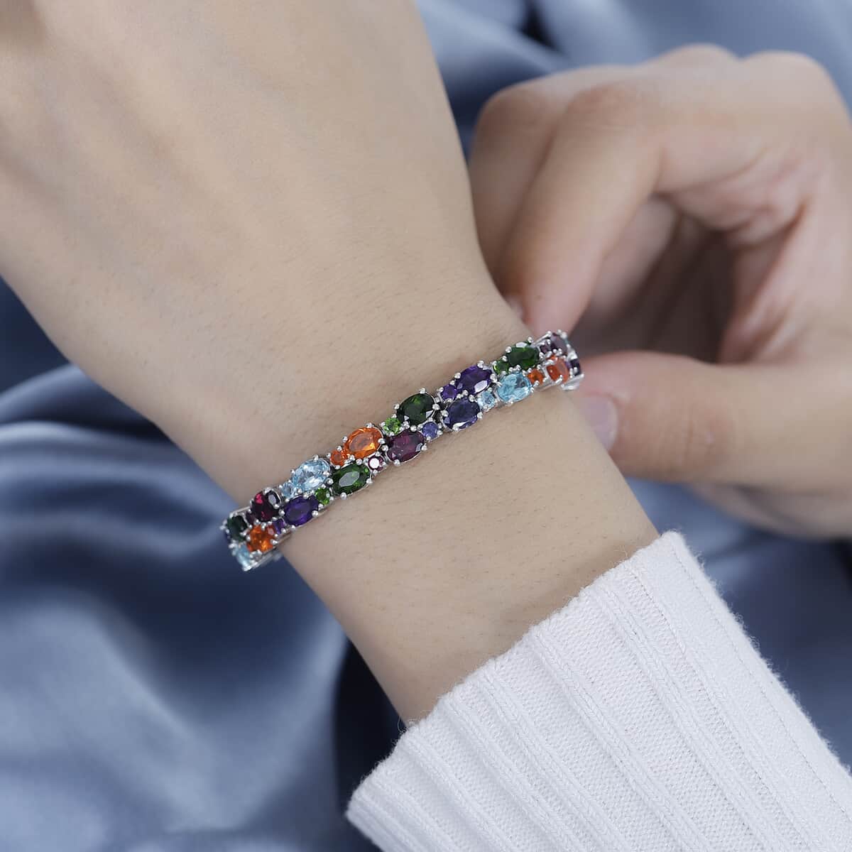 Multi Gemstone Bracelet in Platinum Over Sterling Silver (7.25 In) 20.40 ctw image number 2