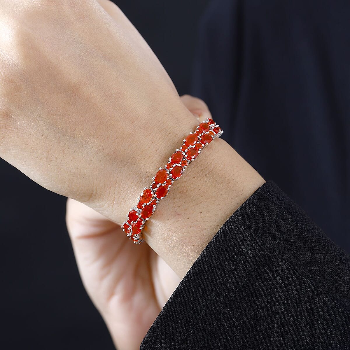 D'Joy Crimson Fire Opal Bracelet in Platinum Over Sterling Silver (6.50 In) 12.50 ctw image number 2