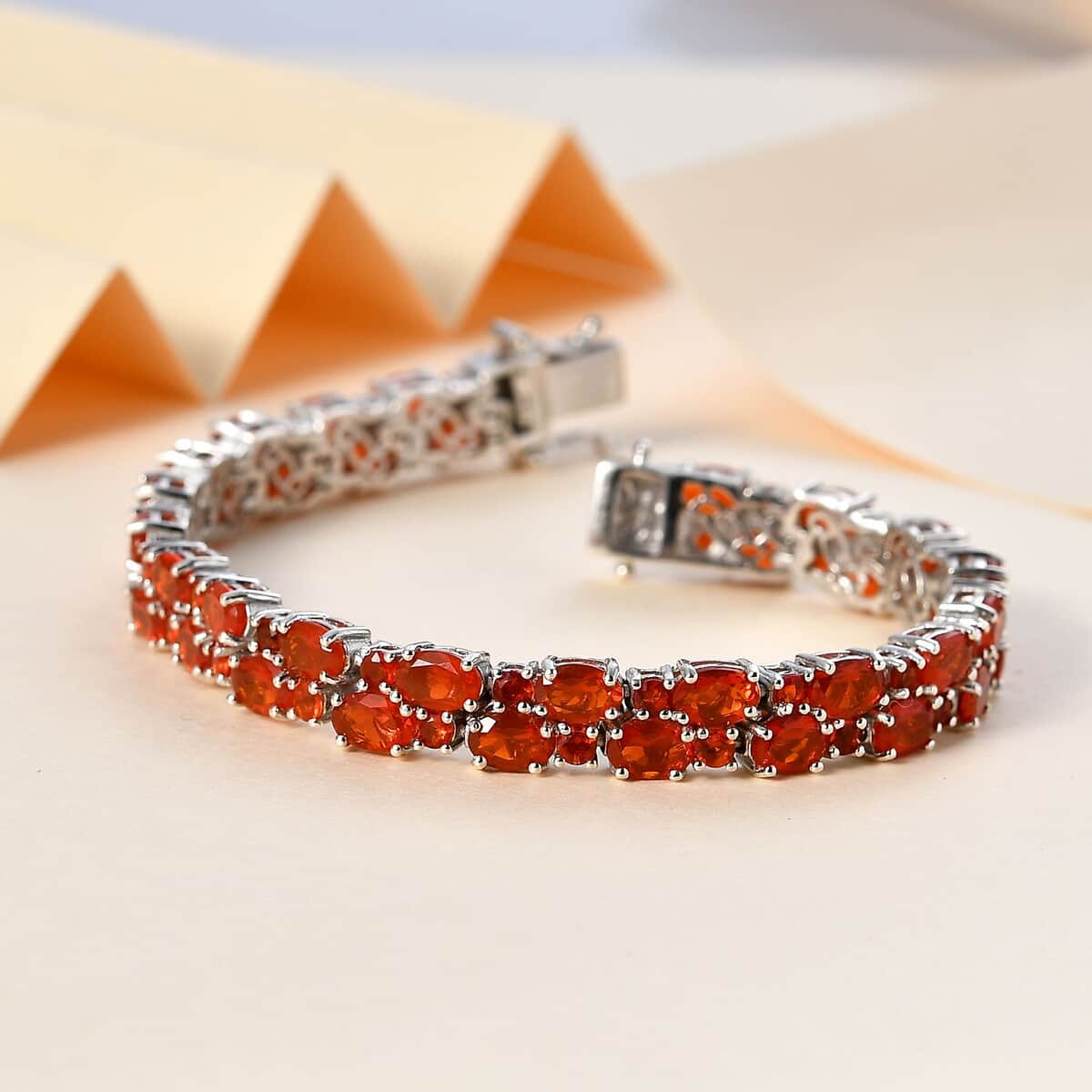 Crimson Fire Opal Bracelet in Platinum Over Sterling Silver (7.25 In) 13.20 ctw image number 1