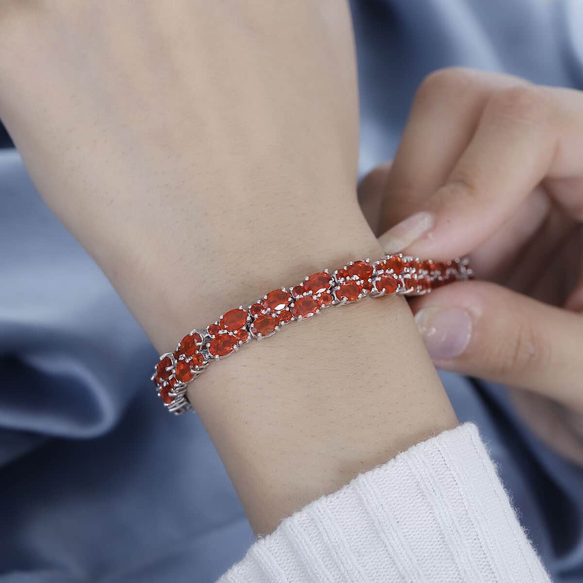 Crimson Fire Opal Bracelet in Platinum Over Sterling Silver (7.25 In) 13.20 ctw image number 2