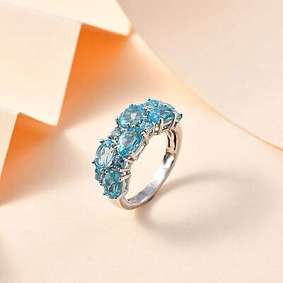 Madagascar Paraiba Apatite Ring in Platinum Over Sterling Silver (Size 10.0) 6.40 ctw