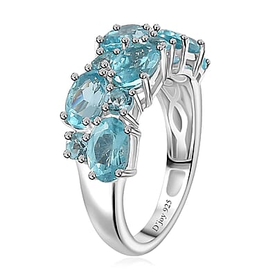 Madagascar Paraiba Apatite Ring in Platinum Over Sterling Silver (Size 10.0) 6.40 ctw