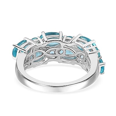 Madagascar Paraiba Apatite Ring in Platinum Over Sterling Silver (Size 10.0) 6.40 ctw