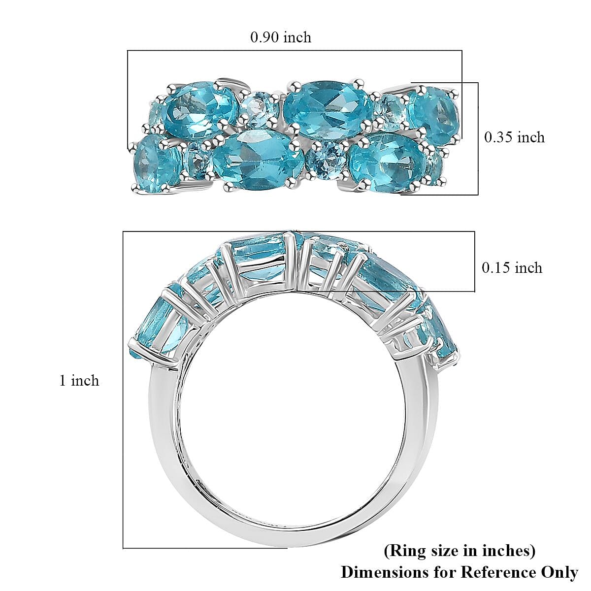 Madagascar Paraiba Apatite Ring in Platinum Over Sterling Silver (Size 10.0) 6.40 ctw