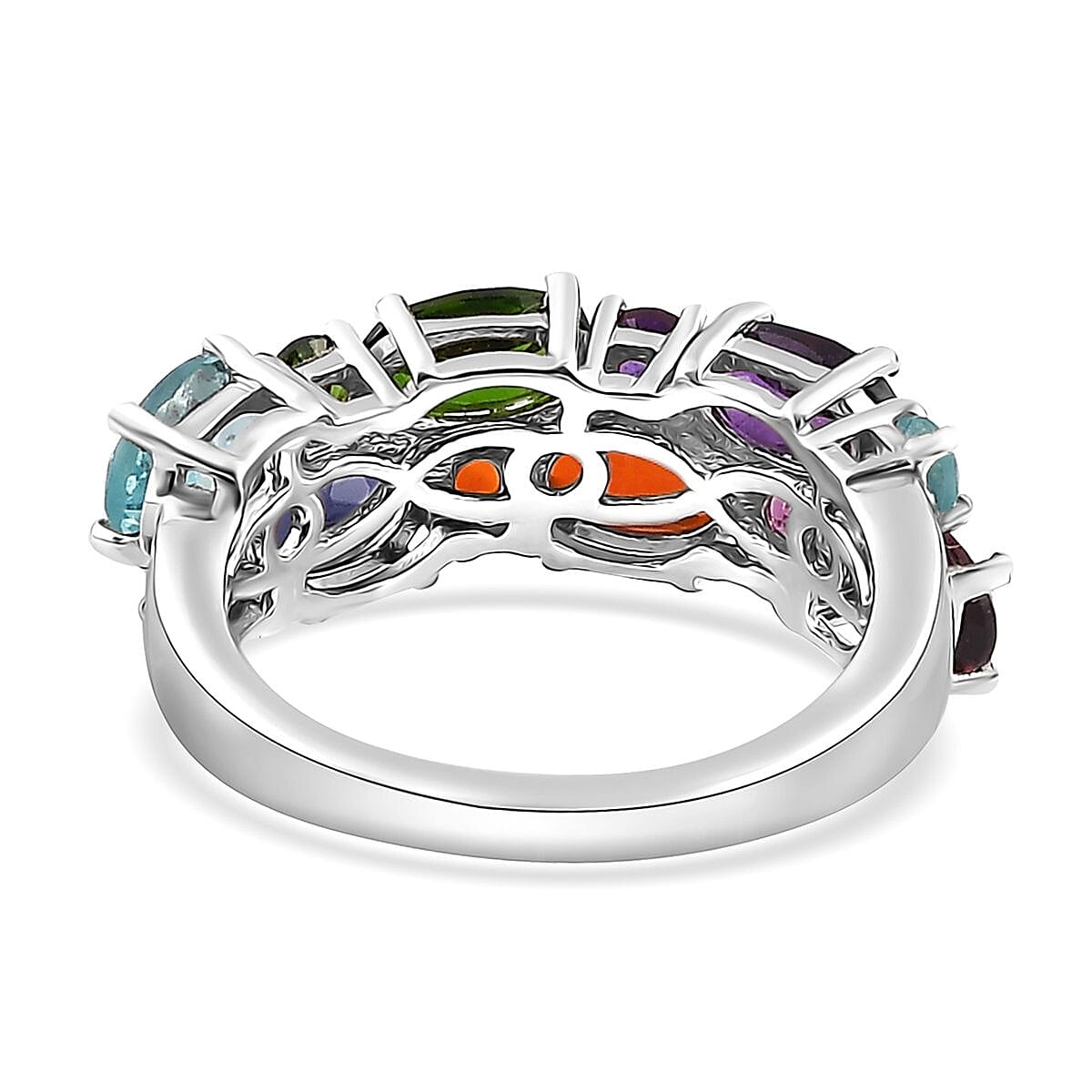 Multi Gemstone Ring in Platinum Over Sterling Silver (Size 8.0) 3.10 ctw image number 4