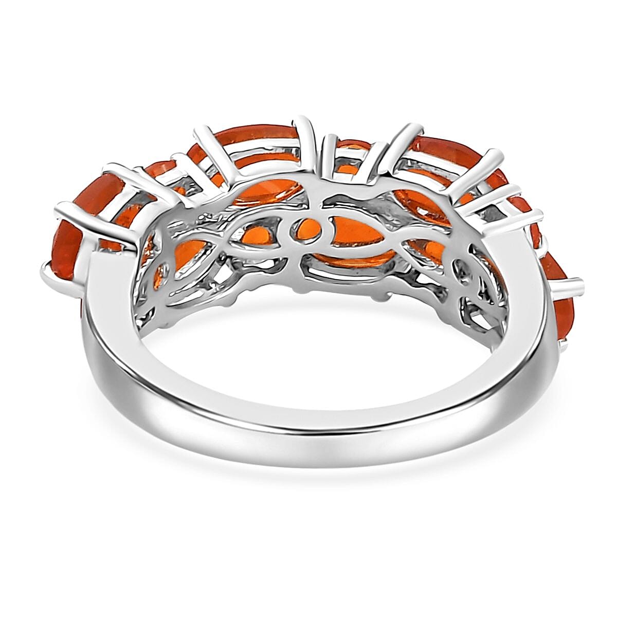 Crimson Fire Opal Cluster Ring in Platinum Over Sterling Silver (Size 7.0) 2.10 ctw image number 4