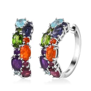 Multi Gemstone Hoop Earrings in Platinum Over Sterling Silver 6.15 ctw