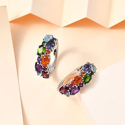 Multi Gemstone Hoop Earrings in Platinum Over Sterling Silver 6.15 ctw