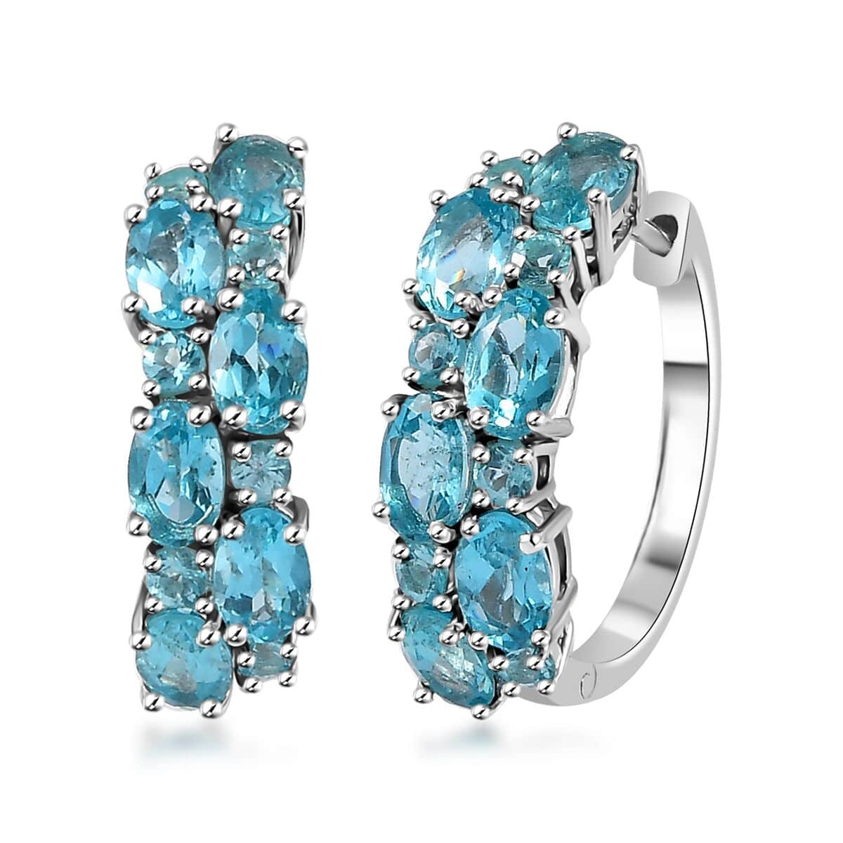 Betroka Blue Apatite Hoop Earrings in Platinum Over Sterling Silver 6.50 ctw image number 0