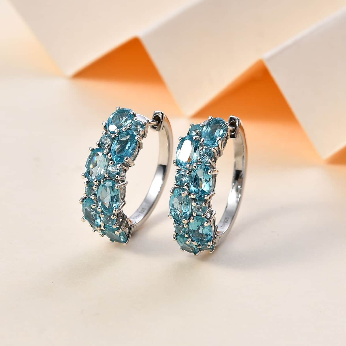 Betroka Blue Apatite Hoop Earrings in Platinum Over Sterling Silver 6.50 ctw image number 1