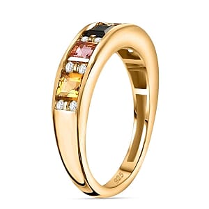 Multi-Tourmaline and White Zircon 0.95 ctw Band Ring in Vermeil Yellow Gold Over Sterling Silver (Size 9)