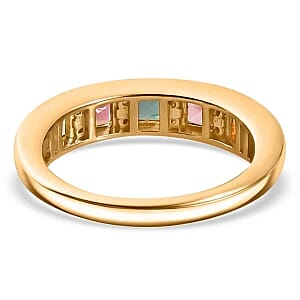 Multi-Tourmaline and White Zircon 0.95 ctw Band Ring in Vermeil Yellow Gold Over Sterling Silver (Size 9)