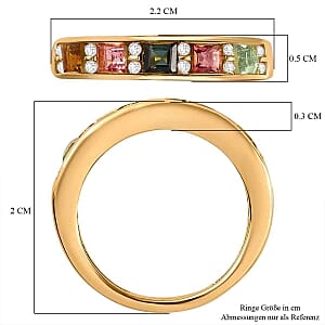 Multi-Tourmaline and White Zircon 0.95 ctw Band Ring in Vermeil Yellow Gold Over Sterling Silver (Size 9)