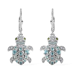 GP Trionfo Collection: Special Sealife Apatite and Multi Gemstone Lever Back Turtle Earrings in Rhodium Over Sterling Silver 1.75 ctw