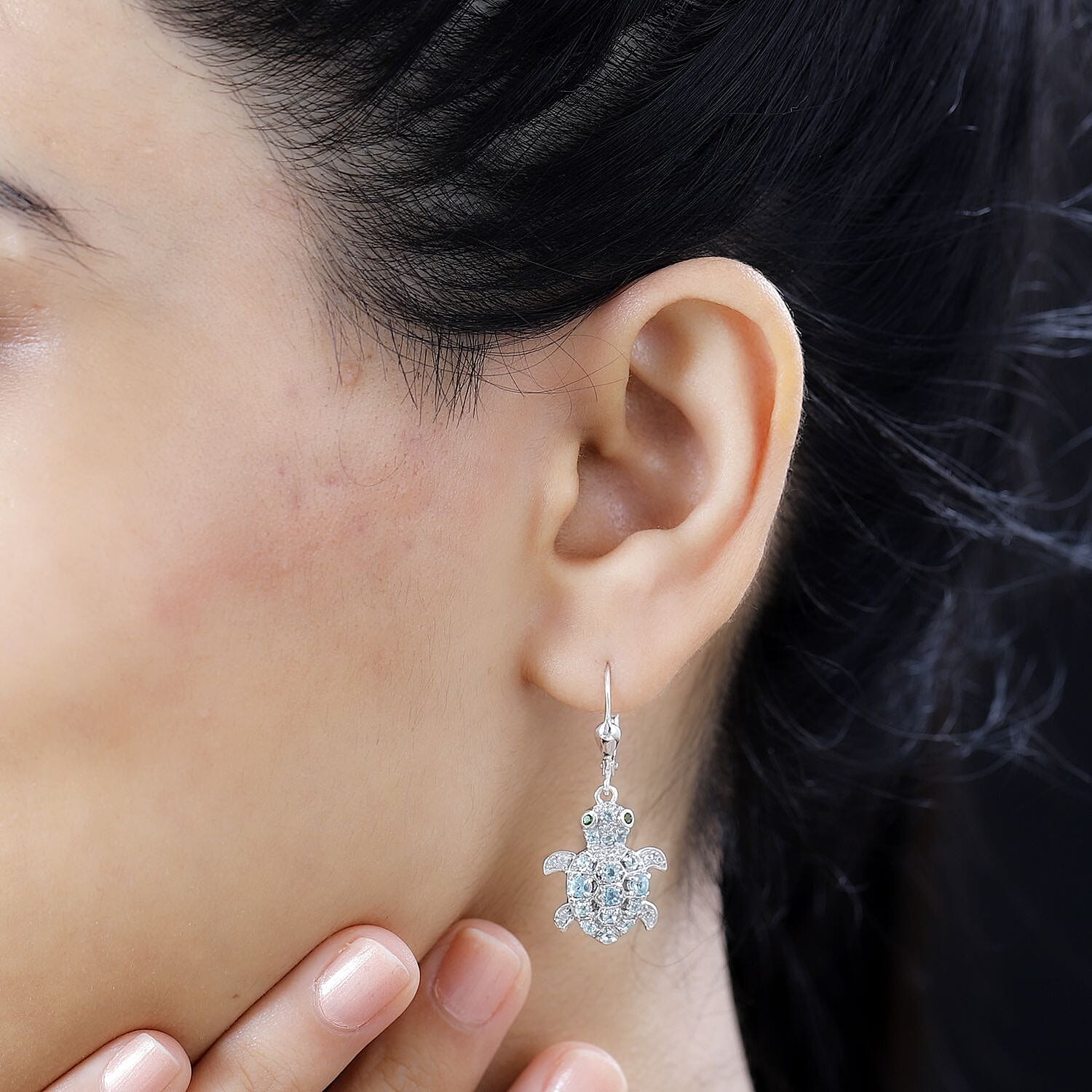 GP Trionfo Collection: Special Sealife Apatite and Multi Gemstone Lever Back Turtle Earrings in Rhodium Over Sterling Silver 1.75 ctw