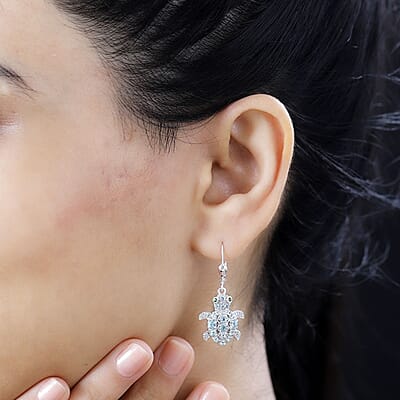 GP Trionfo Collection: Special Sealife Apatite and Multi Gemstone Lever Back Turtle Earrings in Rhodium Over Sterling Silver 1.75 ctw