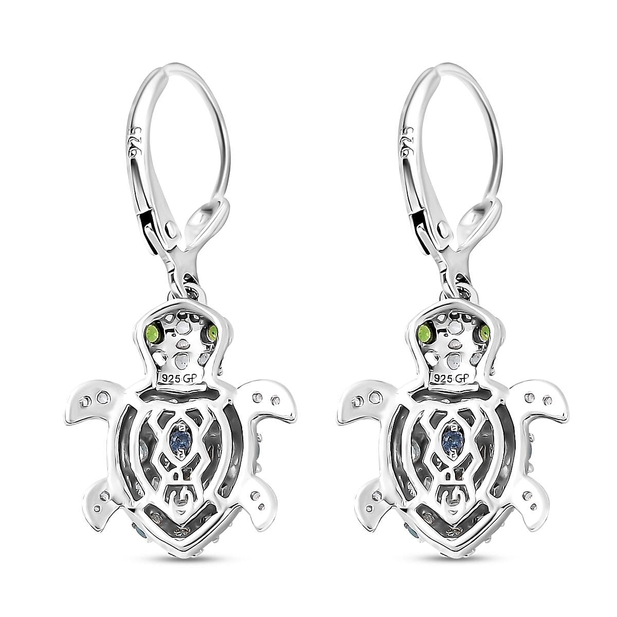 GP Trionfo Collection: Special Sealife Apatite and Multi Gemstone Lever Back Turtle Earrings in Rhodium Over Sterling Silver 1.75 ctw