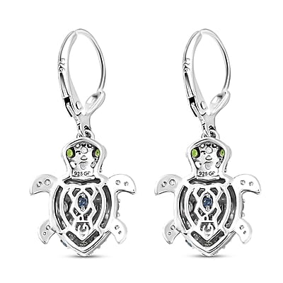GP Trionfo Collection: Special Sealife Apatite and Multi Gemstone Lever Back Turtle Earrings in Rhodium Over Sterling Silver 1.75 ctw