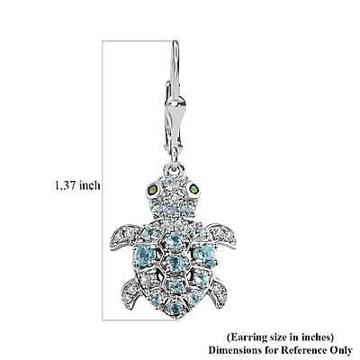 GP Trionfo Collection: Special Sealife Apatite and Multi Gemstone Lever Back Turtle Earrings in Rhodium Over Sterling Silver 1.75 ctw