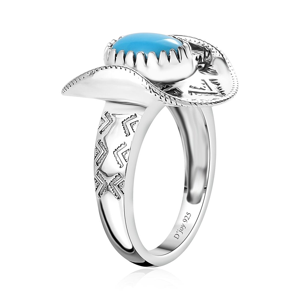 Artisan Crafted Premium Sleeping Beauty Turquoise Cowboy Hat Ring in Black Oxidized Sterling Silver (Size 7.0) 1.60 ctw image number 3