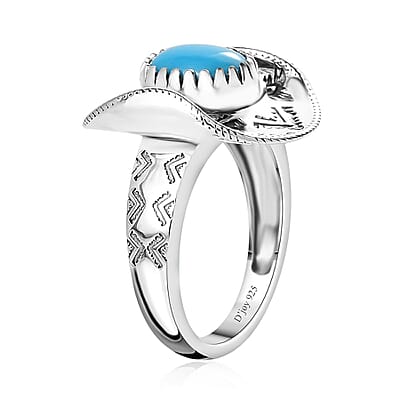 Artisan Crafted Premium Sleeping Beauty Turquoise Cowboy Hat Ring in Black Oxidized Sterling Silver (Size 10.0) 1.60 ctw
