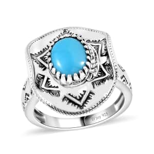 Artisan Crafted Premium Sleeping Beauty Turquoise Cowboy Hat Ring in Black Oxidized Sterling Silver (Size 6.0) 1.60 ctw