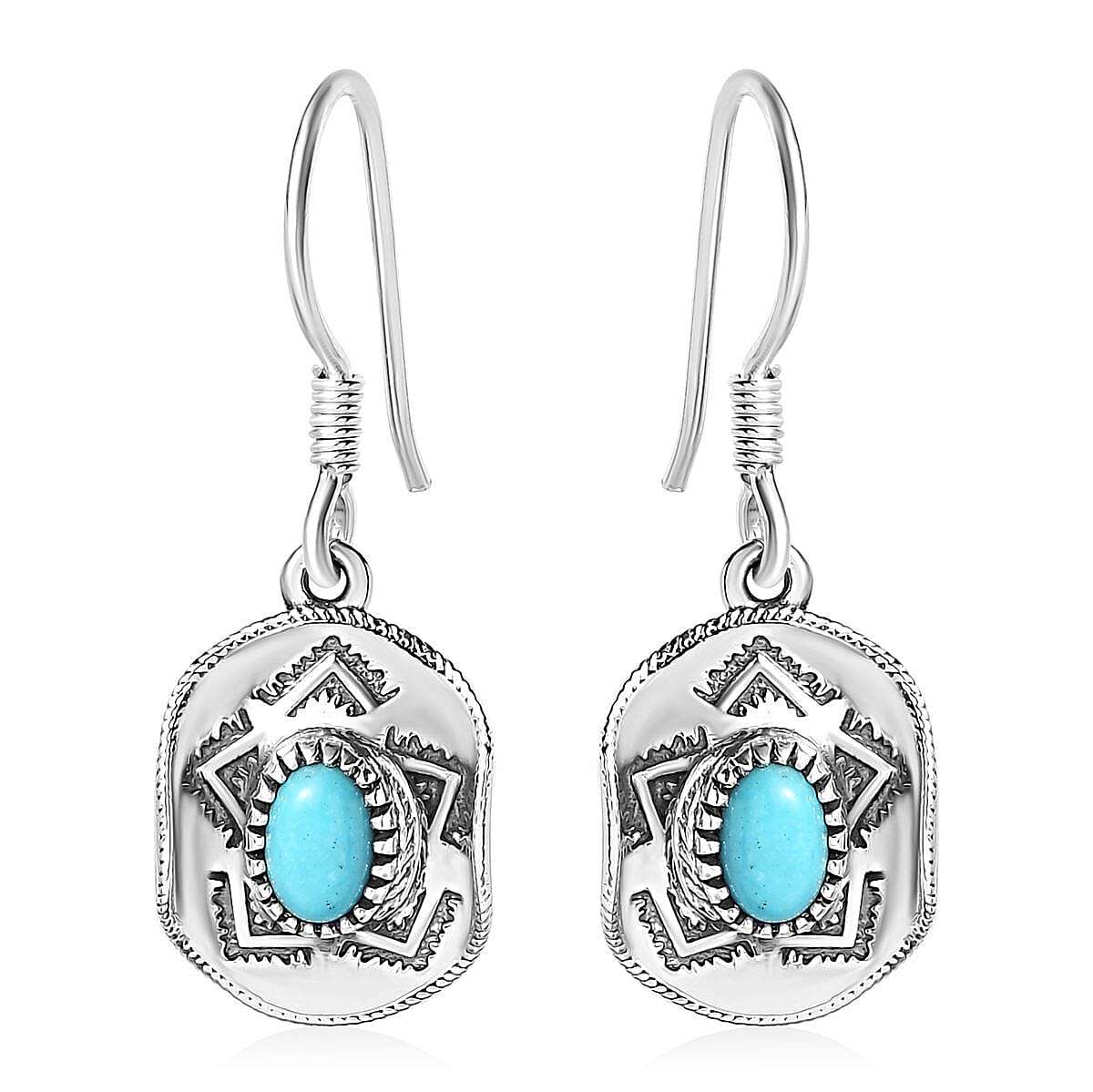 Artisan Crafted Premium Sleeping Beauty Turquoise Cowboy Hat Earrings in Sterling Silver 0.80 ctw